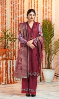 Digital Printed Sequins Embroidered Lawn Shirt Front 1.20 yards Digital Printed Lawn Shirt Back & Sleeve 1.90 yards Jacquard Organza Dupatta 2.75 yards Dyed Cambric Trouser 2.65 yards Embroidered Border on Tissue – 30” 01 piece Embroidered Border Lace on Tissue – 30” 01 piece Embroidered Neck Lace on Tissue – 40” 01 piece