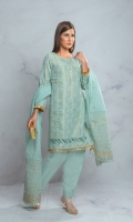 The shirt is made on Atlas cambric fabric.It has got beautiful hand touching on it ,and indian rawsilk bottom with computer embroidery, along with karandi net duppata.