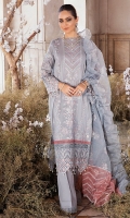 Embroidered Lawn Front: (0.75 meter) Embroidered Lawn Front Kali: (13 inches) Embroidered Lawn Back: (1 meter) Embroidered Lawn Sleeves: (0.75 meter) Embroidered Organza Border for Front/Back/Sleeves: (3 meter) Embroidered Organza Dupatta: (2 yards) Embroidered Organza Border for Dupatta: (2.5 meter) Cotton Trousers: (2.5 yard)