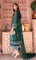 Front: (1 meter) crinkle chiffon embroidered Back: (1 meter) crinkle chiffon embroidered 1: Front/Back border: (2 meter) embroidered raw silk 2: Front/Back border: (2 meter) embroidered raw silk Sleeves: (0.75 yard) crinkle chiffon embroidered 1: Sleeves border: (1 meter) embroidered raw silk 2: Sleeves border: (1 meter) embroidered raw silk Dupatta: (2.5 yard) embroidered crinkle chiffon Trouser: (2.5 yard) raw silk Trouser Border: (1 meter) embroidered raw silk