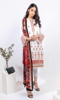 EMBROIDERED LAWN FRONT (1.25m) EMBROIDERED LAWN BACK (1.25m) EMBROIDERED ORGANZA FRONT BORDER (0.85m) EMBROIDERED ORGANZA NECKLINE FINISHING (01 Piece) EMBROIDERED LAWN SLEEVES (0.60m) EMBROIDERED ORGANZA SLEEVES PATCH (0.85m) COTTON PANTS (2.5m) DIGITAL PRINT CHIFFON DUPATTA (2.5m)
