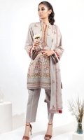 EMBROIDERED LAWN FRONT WITH BORING (1.25m) EMBROIDERED LAWN BACK (1.25m) EMBROIDERED ORGANZA FRONT BORDER WITH BORING (0.85m) EMBROIDERED ORGANZA NECKLINE PATCH (01 Piece) EMBROIDERED LAWN SLEEVES WITH BORING (0.60m) EMBROIDERED ORGANZA SLEEVES PATCH WITH BORING (0.85m) COTTON PANTS (2.5m) EMBROIDERED CHIFFON DUPATTA (2.5m)