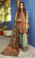 Printed Net Dupatta Printed Lawn Shirt Sleeves 3.12 Meters Dyed Cambric Trouser