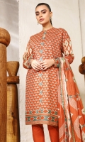 Printed broshia dupatta Printed lawn shirt 3 meters Dyed cambric trouser