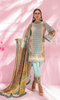 Shirt: Digital Printed Cambric Dupatta: Digital Printed Doriya Trouser: Dyed Cambric