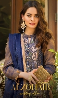 Fabric Details: Shirt Front: Embroidered Raw Silk Shirt Back: Dyed Raw Silk Shirt Inner: Dyed Grip Dupatta: Embroidered Organza Zari Stripe Trouser: Dyed Raw Silk  Embroidery Details: Embroidered Raw Silk Front with sequins and tilla work Embroidered Raw Silk Sleeves with sequins and tilla work Embroidered Organza Zari Stripe Dupatta with sequins and tilla work Embroidered Trouser Border