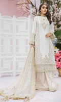 Embroidered Lawn Front Centre Panel Embroidered Lawn Side Panels (Left + Right) Embroidered Lawn Back Embroidered Lawn Sleeves Embroidered Sleeve Borders X 2 Embroidered Front Daman Border Embroidered Connector border For Panels Embroidered Chaak Border Embroidered Neckline Screen Printed Cambric Cotton Trouser Embroidered Trouser Border Embroidered Net Dupatta Embroidered Dupatta Border