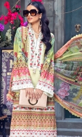 Digital Printed Lawn Shirt Embroidered Neckline Patti Embroidered Front Daman Border 01 Embroidered Front Daman Border 02 Embroidered Sleeve Border Embroidered Trouser Border Cambric Cotton Trouser Digital Printed Chiffon Dupatta