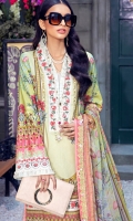 Digital Printed Lawn Shirt Embroidered Neckline Patti Embroidered Front Daman Border 01 Embroidered Front Daman Border 02 Embroidered Sleeve Border Embroidered Trouser Border Cambric Cotton Trouser Digital Printed Chiffon Dupatta