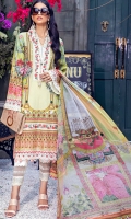 Digital Printed Lawn Shirt Embroidered Neckline Patti Embroidered Front Daman Border 01 Embroidered Front Daman Border 02 Embroidered Sleeve Border Embroidered Trouser Border Cambric Cotton Trouser Digital Printed Chiffon Dupatta