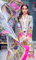 Digital Printed Lawn Shirt Embroidered Neckline Patti Embroidered Front Daman Border 01 Embroidered Front Daman Border 02 Embroidered Sleeve Border Embroidered Trouser Border Cambric Cotton Trouser Digital Printed Chiffon Dupatta