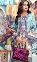 Digital Printed Lawn Shirt Embroidered Neckline Embroidered Front Daman Border Embroidered Sleeve Border Embroidered Trouser Border Embroidered Trouser Patti Cambric Cotton Trouser Digital Printed Chiffon Dupatta