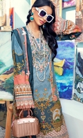 Digital Printed Lawn Shirt Embroidered Neckline Embroidered Front Daman Border Embroidered Sleeve Border Embroidered Trouser Border Cambric Cotton Trouser Digital Printed Chiffon Dupatta