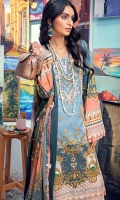 Digital Printed Lawn Shirt Embroidered Neckline Embroidered Front Daman Border Embroidered Sleeve Border Embroidered Trouser Border Cambric Cotton Trouser Digital Printed Chiffon Dupatta