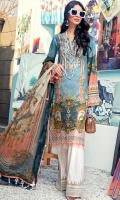 Digital Printed Lawn Shirt Embroidered Neckline Embroidered Front Daman Border Embroidered Sleeve Border Embroidered Trouser Border Cambric Cotton Trouser Digital Printed Chiffon Dupatta