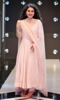 Orchid pink mirror worked anarkali paired with a net dupatta.