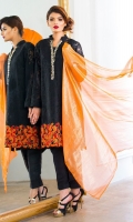 Chic, semi-formal straight kameez with a collar and worked neckline. Its damaan is embellished with embroidery.