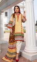 Shirt: Printed Cambric (3 meters) Dupatta: Printed Lawn Doriya (2.5 meters) Trouser: Dyed Cambric (2.5 meters)