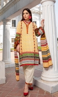 Shirt: Printed Cambric (3 meters) Dupatta: Printed Lawn Doriya (2.5 meters) Trouser: Dyed Cambric (2.5 meters)