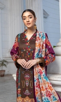 Shirt: Printed Cambric (3 meters) Dupatta: Printed Lawn Doriya (2.5 meters) Trouser: Dyed Cambric (2.5 meters)