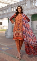 Shirt: Printed Cambric (3 meters) Dupatta: Printed Lawn Doriya (2.5 meters) Trouser: Dyed Cambric (2.5 meters)