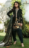 Embroidered front 2 embroidered sleeves 1.25 meter Velvet for back 30 inches embroidered border 1 meter embroidered border 2.5 meter dupatta 2.5 meter trouser