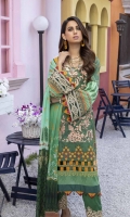 Embroidered and Digital Printed Lawn Front: 1.2yards Digital Printed Lawn Back: 1.2yards Digital Printed Lawn Sleeves: 0.62yards Embroidered Organza Sleeves laces: 2pcs Chiffon Digital Printed Dupatta: 2.5yards Premium Cotton fabric for bottom: 2.5 meters Embroidered Trouser Borders: 2pcs Shirt Length: 44”+ Shirt width: 30”+