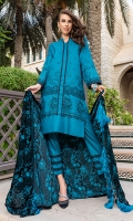 1.25m : Dyed Embroidered Front 0.75m : Dyed Embroidered Sleeves 1.25m : Dyed Embroidered Back 1 m : Embroidered Border for Back 2.5 m : Dyed Trouser 2.25 m : Dyed Embroidered Velvet Shawl