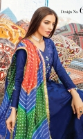 Shirt Front: Dyed Jacquard Shirt Back: Digital Printed Lawn Sleeves: Dyed Jacquard Dupatta: Banarsi Jacquard Trouser: Dyed Cotton Border: Digital Printed Sleeves  EMBROIDERY: Embroidered Gala with Handwork Embroidered Patti for Collar and Sleeves