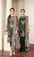 Embroidered Front  Embroidered Side Panel Embroidered Sleeves Plain Back Embroidered Sleeves Patch Embroidered Front Patch Embroidered Back Patch Embroidered Net Dupatta Trousers