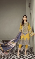 Embroidered Jacquard Lawn Front Embroidered Jacquard Lawn Sleeve Digital Printed Lawn Back Embroidered Sleeves Patch Embroidered Front Patch Embroidered Trousers Patch Dyed Cambric Lawn Trousers Digital Printed Silk Dupatta