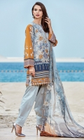 Digital Printed Lawn Shirt Embroidered Front Patch Dyed Cambric Lawn Trousers Digital Printed Chiffon Dupatta