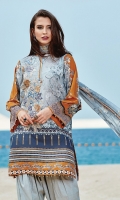 Digital Printed Lawn Shirt Embroidered Front Patch Dyed Cambric Lawn Trousers Digital Printed Chiffon Dupatta