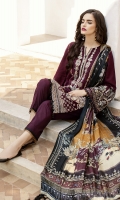 Embroidered Jacquard Lawn Front  Embroidered Jacquard Lawn Sleeves  Digital Printed Lawn Back  Embroidered Sleeves Patch  Embroidered Front Patch  Dyed Cambric Lawn Trousers  Digital Printed Silk Dupatta