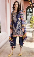 Embroidered Jacquard Lawn Front  Digital Printed Lawn Back + Sleeves  Embroidered Neckline Patch  Embroidered Front Patch  Embroidered Trousers Patch  Dyed Cambric Lawn Trousers  Digital Printed Silk Dupatta