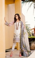 Embroidered Lawn Front  Digital Printed Lawn Back + Sleeves  Embroidered Neckline Patch  Embroidered Front Patches(3)  Embroidered Trousers Patch  Dyed Cambric Lawn Trousers  Digital Printed Silk Dupatta