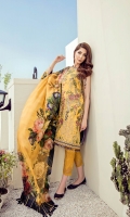 Embroidered Jacquard Lawn Front Digital Printed Lawn Back & Sleeves Embroidered Jacquard Lawn Side Panels Embroidered Front Border Patch Digital Printed Pure Silk Dupatta Dyed Cambric Lawn Trousers Embroidered Trousers Patch