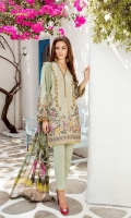 EMBROIDERED SWISS LAWN FRONT PLAIN SWISS LAWN BACK EMBROIDERED SWISS LAWN SLEEVES EMBROIDERED SLEEVES PATCH EMBROIDERED NECKLINE PATCH EMBROIDERED FRONT + BACK PATCH DYED CAMBRIC LAWN TROUSERS DIGITAL PRINTED CHIFFON DUPATTA