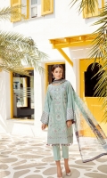 EMBROIDERED SWISS LAWN FRONT PLAIN SWISS LAWN BACK EMBROIDERED SWISS LAWN SLEEVES EMBROIDERED SLEEVES PATCH EMBROIDERED FRONT + BACK PATCH DYED CAMBRIC LAWN TROUSERS DIGITAL PRINTED CHIFFON DUPATTA