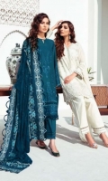 Embroidered Swiss Lawn Front Plain Swiss Lawn Back Embroidered Swiss Lawn Sleeves Embroidered Sleeves Patch Embroidered Front + Back Patch Embroidered Chiffon Dupatta Embroidered Dupatta Patches (2) Dyed Cambric Lawn Trouser 