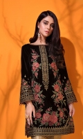 Embroidered Velvet Front Embroidered Velvet Sleeves Embroidered Velvet Sleeves Patch Embroidered Velvet Back Patch Embroidered Neckline Patch Plain Velvet Back Jamavaar Trousers Color: Brown  Includes: Shirt & Trouser (2 Piece)