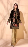 Embroidered Velvet Front Embroidered Velvet Sleeves Embroidered Velvet Sleeves Patch Embroidered Velvet Back Patch Embroidered Neckline Patch Plain Velvet Back Jamavaar Trousers Color: Brown  Includes: Shirt & Trouser (2 Piece)