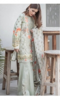 Chiffon Dupatta: 2.5 M Cambric Front Printed: 1.1 M Cambric Back Printed: 1.1 M Cambric Sleeves Printed: 0.6 M Cambric Dyed Pants: 2.5 M Embroidered Pant Motifs: 2 P Embroidered Neckline