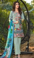Shawl Printed: 2.5 M Khaddar Front Printed: 1.1 M Khaddar Back Printed: 1.1 M Khaddar Sleeves Printed: 0.6 M Khaddar Dyed Pants: 2.5 M Embroidered Neckline: 1 Pc Embroidered Front Border: 0.7M Embroidered Pant Motifs: 2 Pc