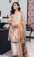 Printed Shirt: 2.9 M Dyed Pants: 2.5 M Printed Chiffon Dupatta: 2.5 M Embroidered Neckline: 1 Pc  Embroidered Pants Motifs: 2 Pc
