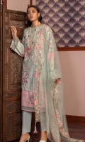 Printed Shirt: 2.9 M Dyed Pants: 2.5 M Embroidered Poly Net Dupatta: 2.5 M Embroidered Neckline: 1 Pc