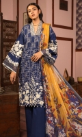 Embroidered Front: 1 M Dyed Back & Sleeves: 1.7 M Dyed Pants: 2.5 M Printed Chiffon Dupatta: 2.5 M Embroidered Neckline Patti: 0.6 M Embroidered Sleeves Border: 0.8 M Embroidered Front Border: 0.6 M