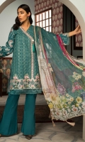 Embroidered Front: 1 M Embroidered Sleeves: 0.6 M Dyed Back: 1 M Dyed Pants: 2.5 M Printed Chiffon Dupatta: 2.5 M Embroidered Neckline Patti: 0.6 M Embroidered Front Border: 0.6 M