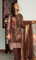 Embroidered Organza Jacquard Front: 1 M Dyed Organza Jacquard Back&sleeves: 1.7 M Dyed Pants: 2.5 M Dyed Inner: 2.5 M Dyed Organza Jacquard Dupatta: 2.5 M Embroidered Sleeves Motifs: 2 Pc Embroidered Front Border: 0.6 M