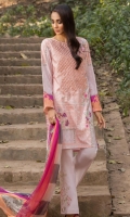 Printed Shirt: 2.9 M Dyed Pants: 2.5 M Printed Chiffon Dupatta: 2.5 M Embroidered Neckline: 1 Pc Embroidered Pants Motifs: 2 Pc